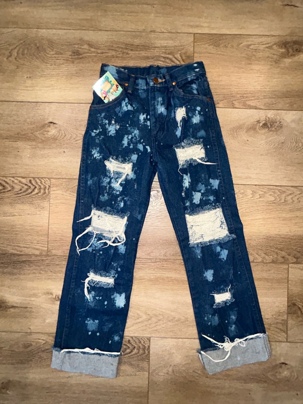Wrangler Distressed Dark Blue Ripped Jeans 14slim western destroyed